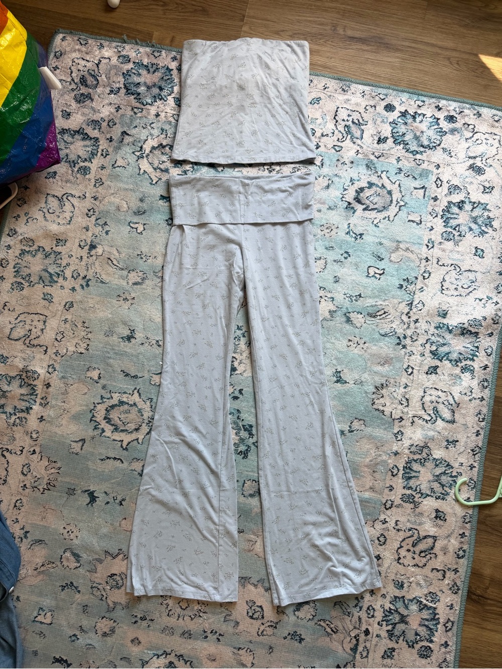 Light Gray Women's Fold-Over Waist Lounge Pants with Matching Tube Top